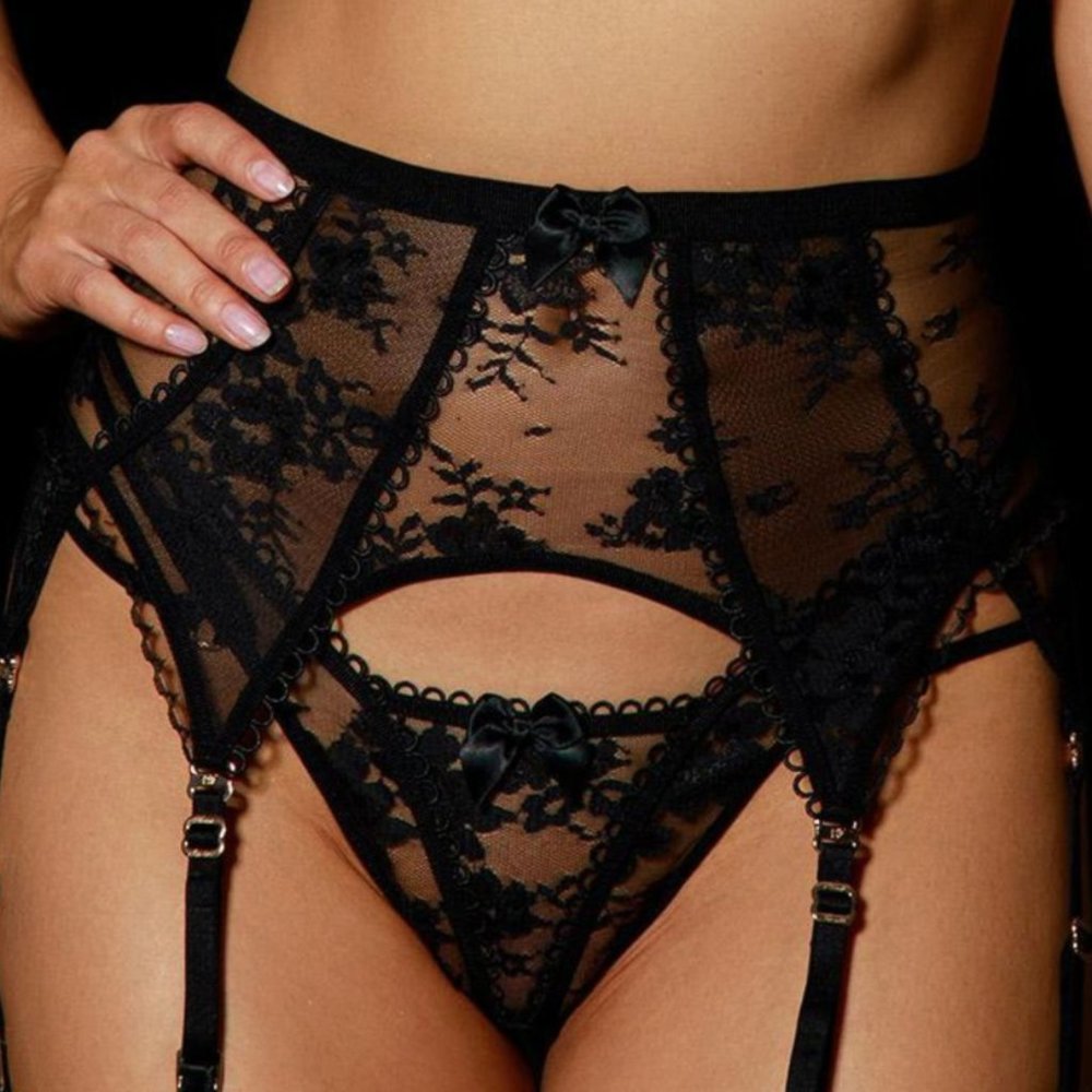 Honey Birdette Antoinette Black Lace Suspender Garter